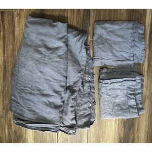 Levtex Home Washed 100% Linen Duvet Cover King Size Charcoal Gray + Two Shams